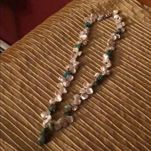 Freshwater pearl/turquoise/amber 925 necklace